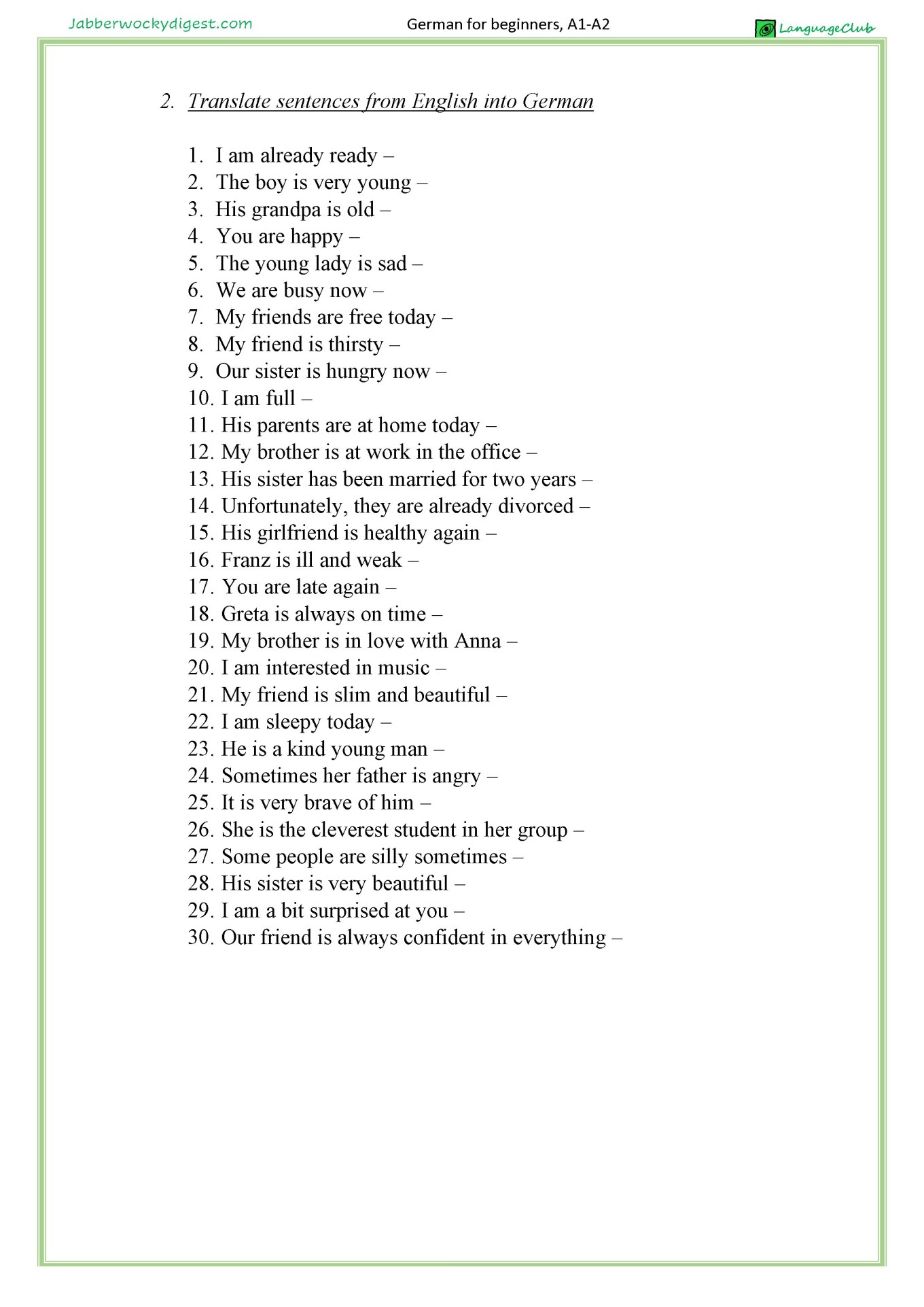 30 expres with be in german exercises(3)